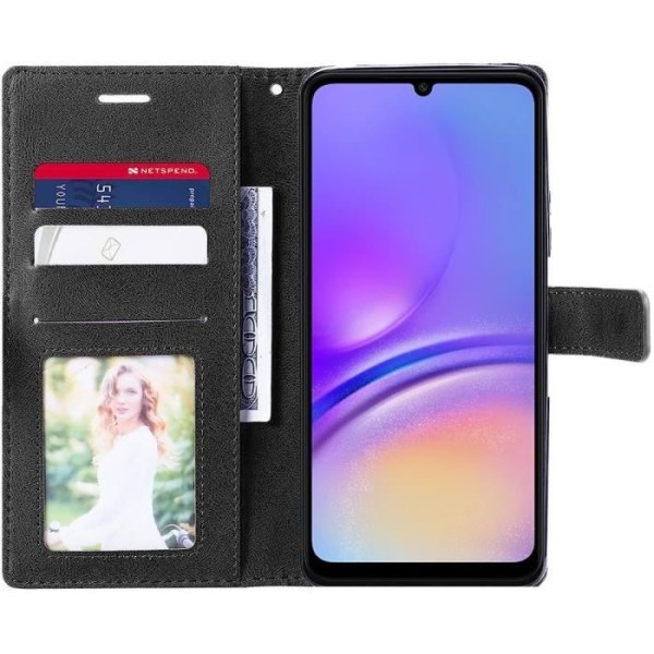 Coque - Samsung - Galaxy A05 - Svart - Retro Läder Effekt - Stötresistent med Justerbart Stativ Svart