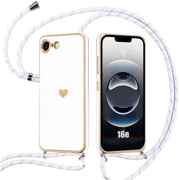 Skyddsskal för iPhone 16e - BOOLING - Stötsäkert silikon - Justerbar axelrem - Vit Vit