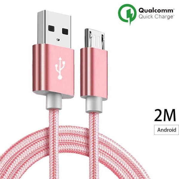 Laddningskabel Micro USB - E.F.CONNECTION - 2M - Nylon - Rosa - Kompatibel med Android