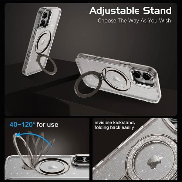 Skyddsskal - BOOLING - för iPhone 17 - Hybrid Glittrande Magnetisk Cirkel Grå - 2 Glas Grå