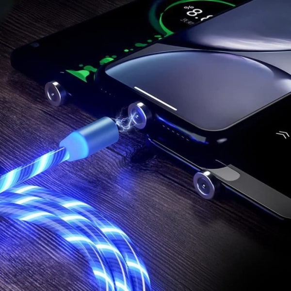 3 i 1 magnetisk laddningskabel LED Stream Magnet USB-laddarkabel Kompatibel med Android, iOS, Micro USB, Typ C US