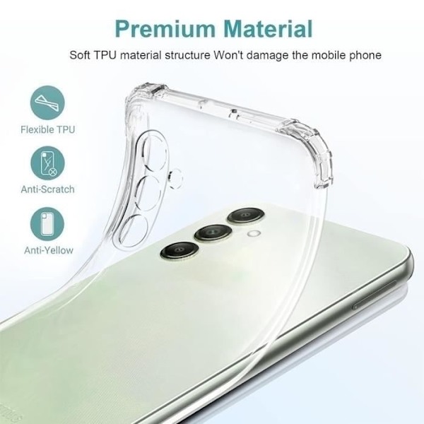 Smartphone skal - Samsung - Galaxy A14 - 4 Förstärkta Hörn - 2 Härdat Glas - Transparent Silikon Transparent