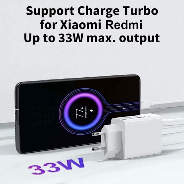 Laddare - E.F.CONNECTION - 33W - USB-C 6A - 1 Meter - Kompatibel med Xiaomi Redmi 14C 13C 12 Vit