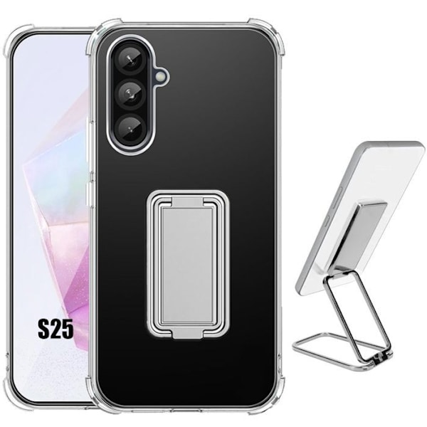 Coque för Samsung Galaxy S25, Stötabsorberande med Justerbart Stöd Silver - BOOLING® Transparent
