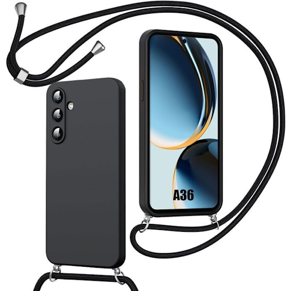 Coque för Samsung Galaxy A36 5G, skydd i mjukt silikon med stötabsorberande funktion och svart snöre Svart