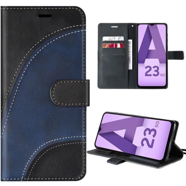 Fodral för Samsung Galaxy A23 5G, svart lädereffekt och TPU Anti-Scratch Protection, Stiliserat vågmönster