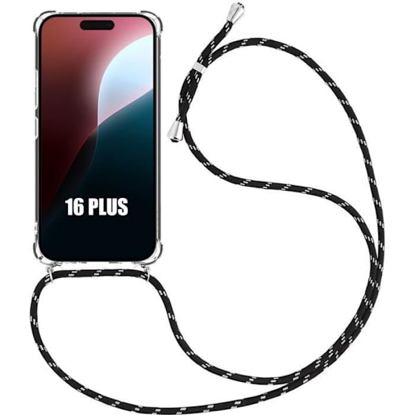 Skal till iPhone 16 Plus - Stötsäkert förstärkt TPU-skydd med svart sladd