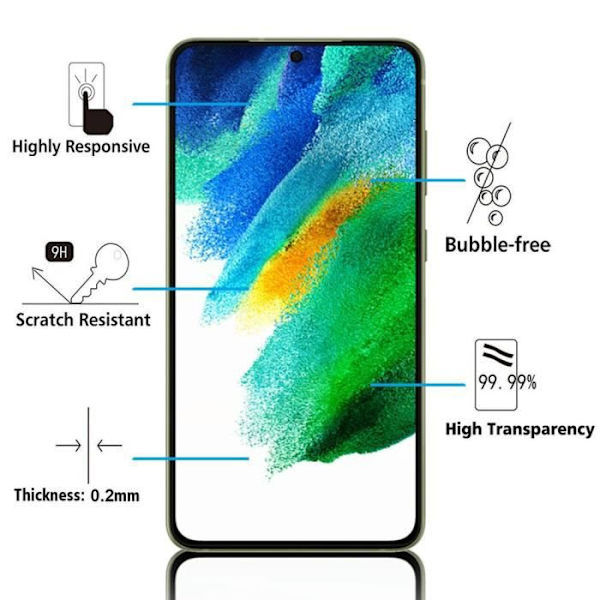 VCOMP® för Samsung Galaxy S21 FE 5G 6,4": Bunt - 3-packs helfärgsskärm i härdat glas - SVART SVART