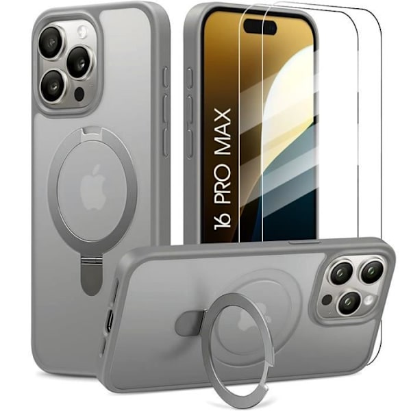 Skyddsskal - BOOLING - för iPhone 16 Pro Max - Stötsäker - Magnetiskt stativ - Grå Grå