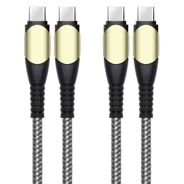 2x Snabbt USB-C-kabel 60W för iPhone 16 Pro Max - iPhone 16 Pro - iPhone 16e - iPhone 15 - iPhone 15 Plus - Förstärkt nylon Grå 1M Grå