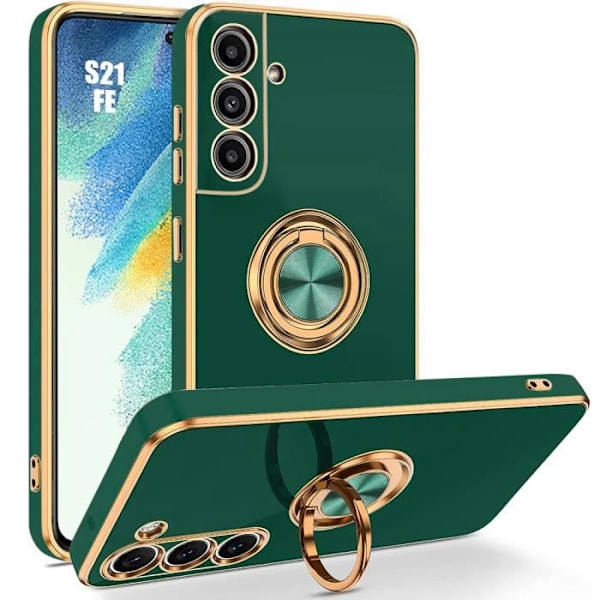 Samsung Galaxy S21 FE-fodral med 360 graders roterande ringhållare - midnattsgrön (ej för S21)