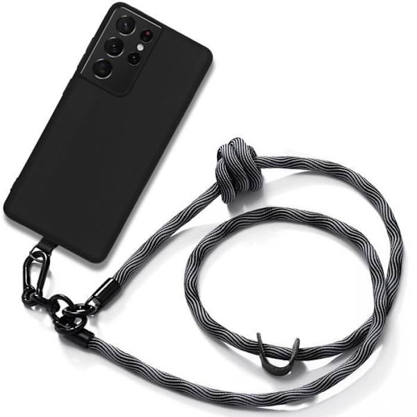Lanyardfodral till Samsung Galaxy S21 Ultra - Svart Silikon Stötsäkert Anti-Scratch med avtagbar rem Grå Grå