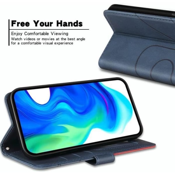 Fodral för Samsung Galaxy A05s, stötsäkert PU-läderfodral med kortficka och stöd, tvåfärgad marinblå-röd (ej för A05)