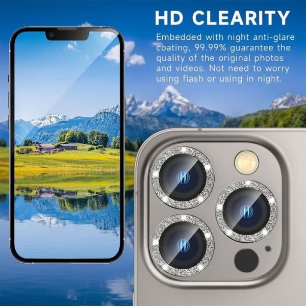 Kameraskydd för iPhone 15 Pro -15 Pro Max - Härdat glasskydd Aluminiumkontur Naturlig titanfärg