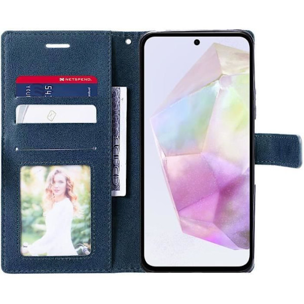 Skyddshölje - Samsung - Galaxy A35 5G - Stötabsorberande - Syntetiskt Läder - Retrodesign marinblå