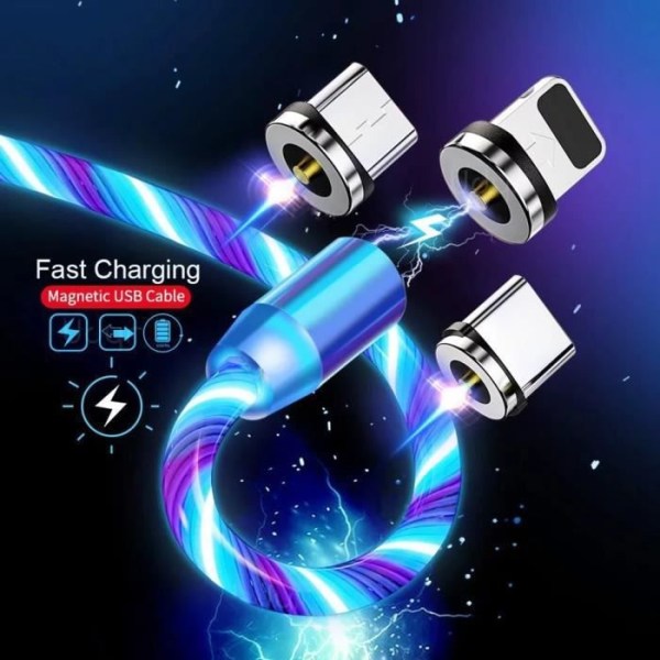 Laddare, Magnetisk LED Ljusflöde Micro USB Typ C-kabel för iPhone 11 Pro Samsung S20 - Typ 1M-Färgrik för Typ C
