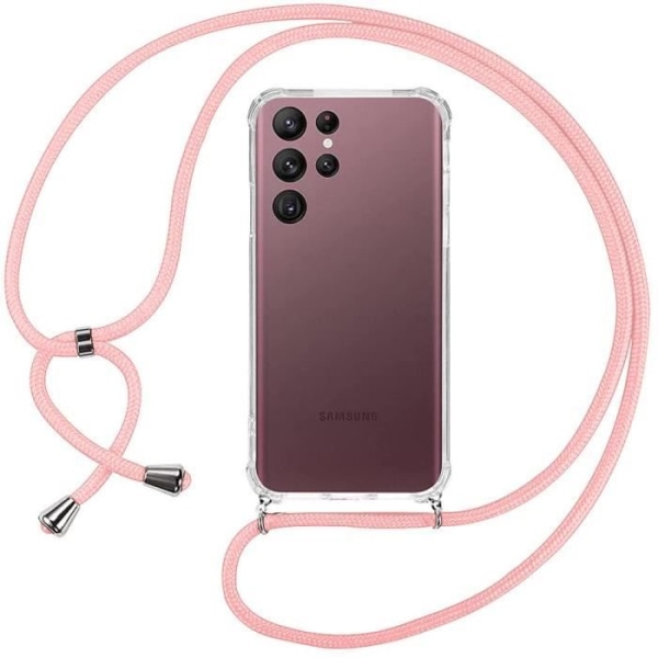 Ledningsetui til Samsung S22 Ultra (6,8") TPU stødsikkert forstærket hjørne med ledning Pink Transparent-rosa