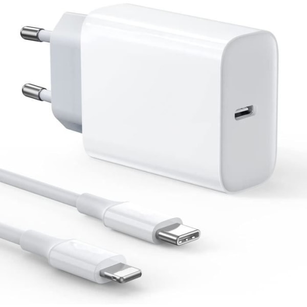 USB-C Hurtigoplader + 1 Meter Kabel til iPhone 13 Pro Max 14 Pro Max - Hvid Vit