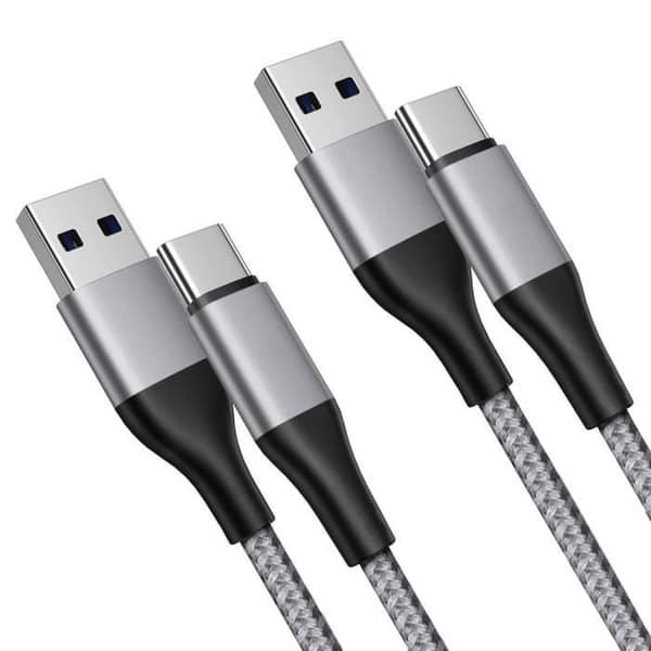 2x Snabb 3A USB-C Nylon-kabel för Google Pixel 9 - 9 Pro - 8 - 8a - 8 Pro - 7 - 7a - 7 Pro - 6 - 6 Pro - 6a - Grå 1 Meter Grå