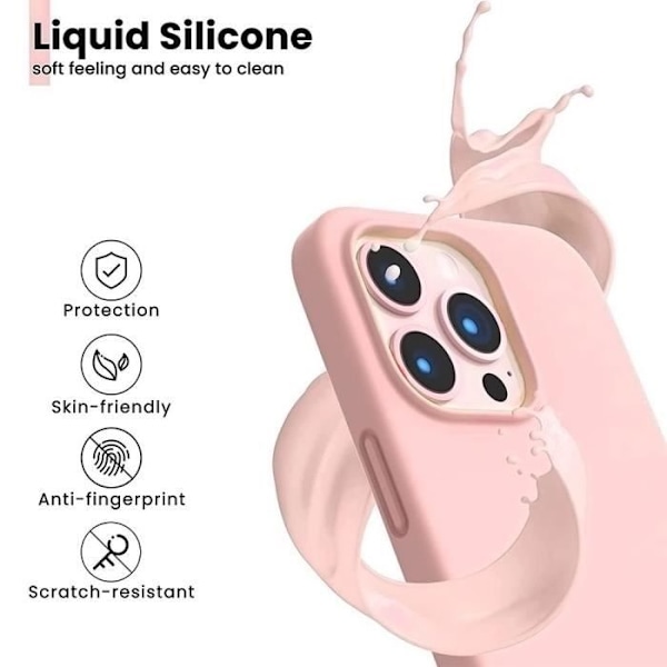 Cover til iPhone 16 Pro, Pink flydende silikone + 2 hærdede briller og 2 bagglasbriller