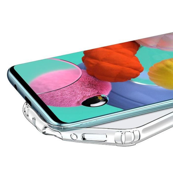 Skyddsfodral och härdat glas - Toproduits® - Samsung A51 - Transparent - Mjukt - Kurvade svarta kanter Transparent