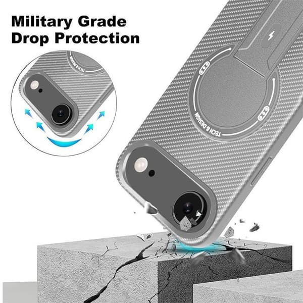 SkyddsgCase - BOOLING - för iPhone Air - Kolfiber med Magnetisk Cirkelsupport - Grå Grå