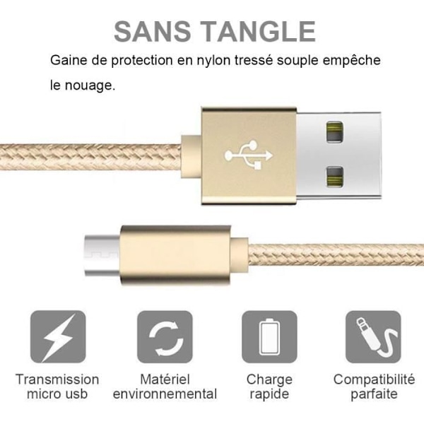 Micro USB-kabel - Nylon - 1M - Guld - Kompatibel med Android - Micro USB-kontakt