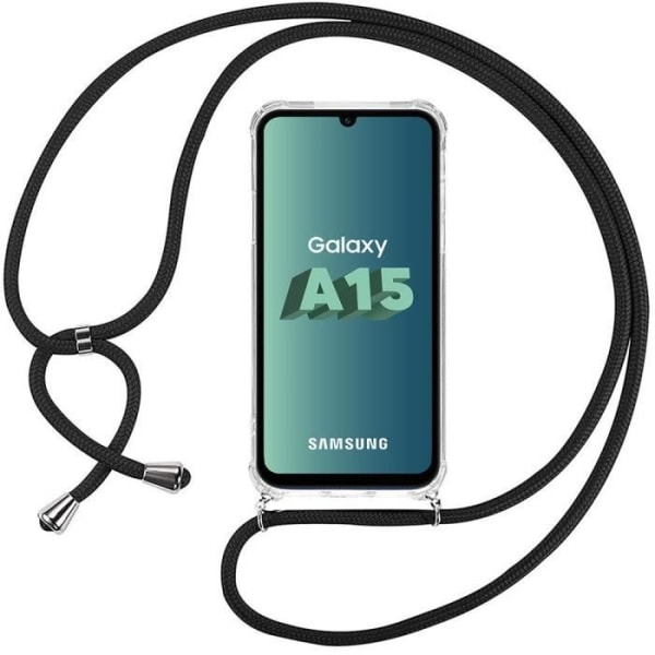 Fodral till Samsung Galaxy A15 4G-5G - Transparent stötsäkert TPU-förstärkt skydd med svart sladd