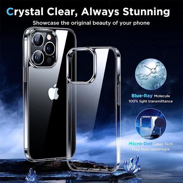 Fodral för iPhone 15 Pro Max + 2 härdade glasögon - genomskinligt silikonförstärkt skyddsfodral
