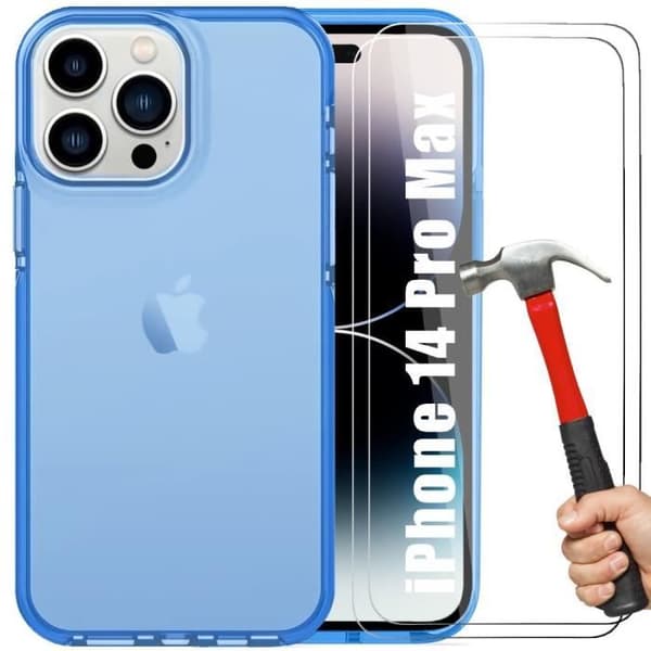 Silicone Skal - för iPhone - 14 Pro Max - Ultra Slim - Blå - 2 Härdat Glas Blå