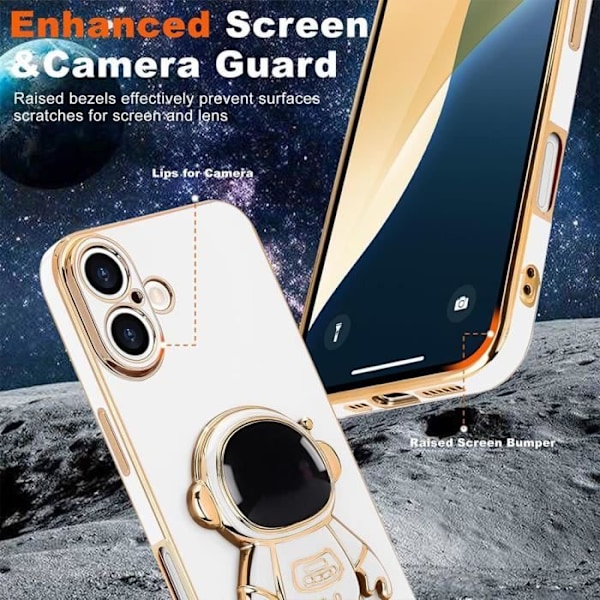 Fodral till iPhone 16 Plus, vitt Silikon Anti-Scratch Skydd med Space Man Pattern Stand