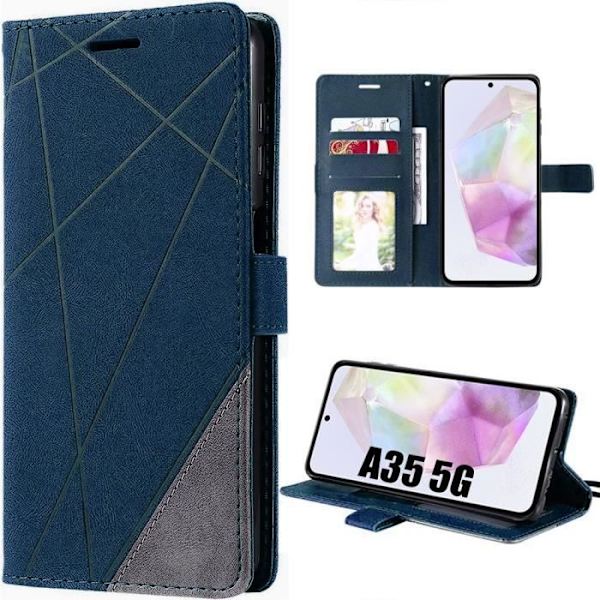 Skyddshölje - Samsung - Galaxy A35 5G - Stötabsorberande - Syntetiskt Läder - Retrodesign marinblå