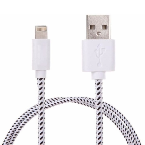 Flätad kabel 1m för IPHONE SE 2020 Laddarkontakt Belysning USB APPLE Vävt tyg Spets Nylontråd (VIT)