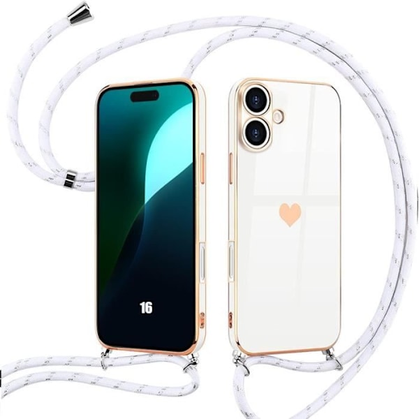 Fodral till iPhone 16, TPU Anti-Scratch Protection med vitt snöre