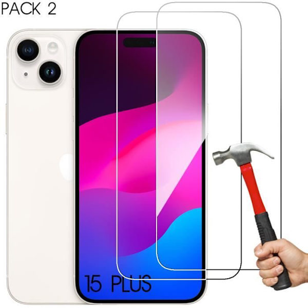 Lot-2 härdat glas för iPhone 15 Plus High Definition-skärmskydd Transparent