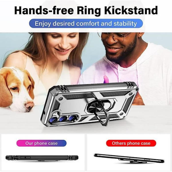 Fodral för Samsung Galaxy S23 FE, Silver Stötsäker förstärkt ring baksida + 2 härdade glasögon (ej för S23)
