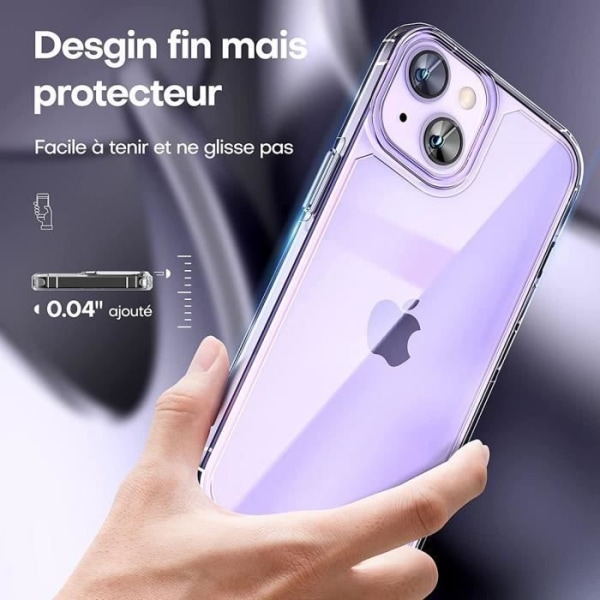 Cover til iPhone 14 Plus (6,7") + 2 hærdede briller, tynd anti-skrid gennemsigtig beskyttelse Transparent