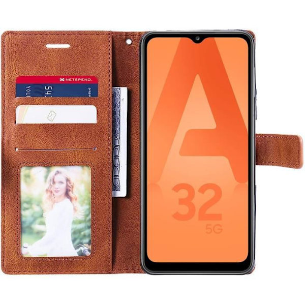 Samsung Galaxy A32 5G Fodral - Lädereffekt Flip Cover - Brun kastanj