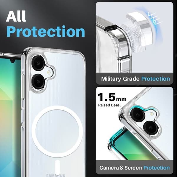 Skyddsskal - BOOLING® - Samsung Galaxy A06 - Magnetisk ring - 2 Tempererade glas - Stöttålig Transparent