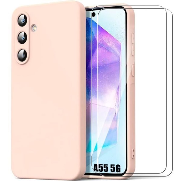 Silikonetui til Samsung Galaxy A55 5G - Slank beskyttelse Stødsikker Anti-ridse Pink + 2 hærdede briller Rosa