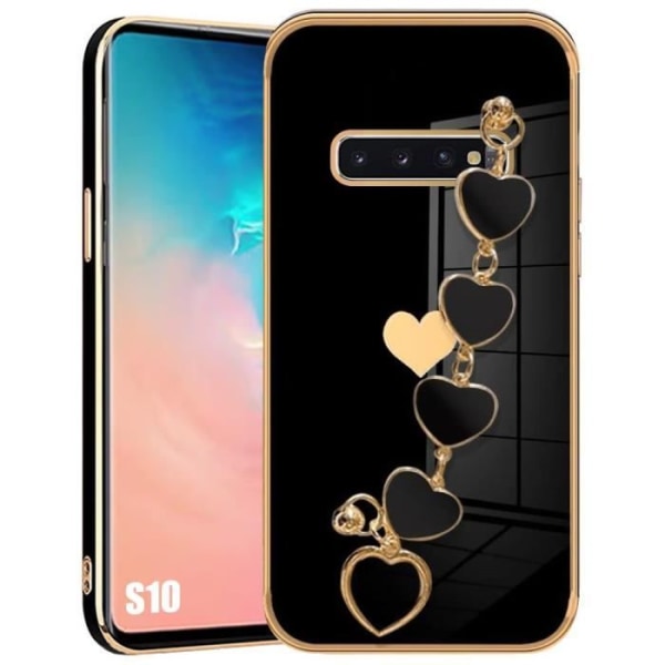 Fodral för Samsung Galaxy S10, TPU Svart Lyxig Anti-Scratch Ultra Slim Stötsäker med hjärtrem