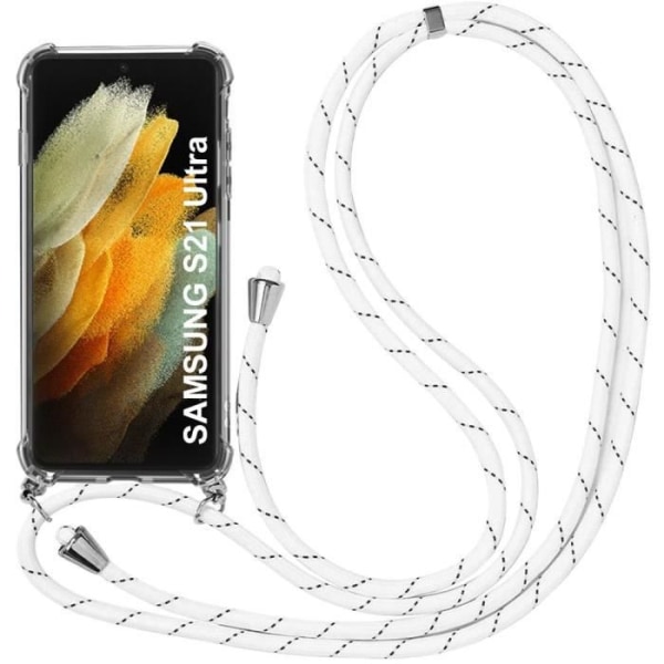 Fodral för Samsung S21 Ultra (6,8") Transparent stötsäkert förstärkt skydd med vitt sladdhalsband