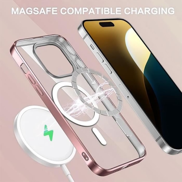 Cover til iPhone 16 Pro Max med magnetisk cirkel + 2 hærdede briller, stødsikker gennemsigtig beskyttelse Pink Contour