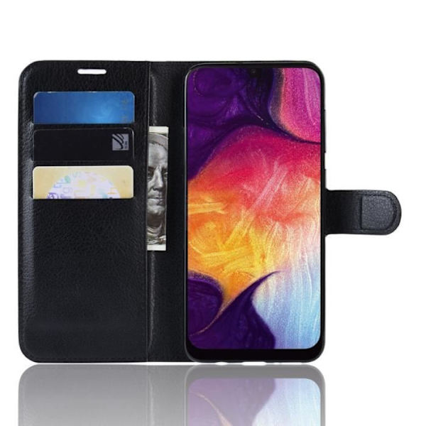 Fodral Skal - Samsung - Galaxy A50 - Anti-chock - Vikbart ställ - Svart PU-läder Svart