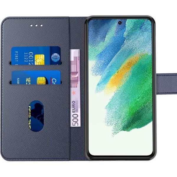 Pack 2 härdade glasögon + fodral för Samsung S22 (6,1") Marinblå mjuk plånbok Anti-Shock Anti-skrapkortshållare