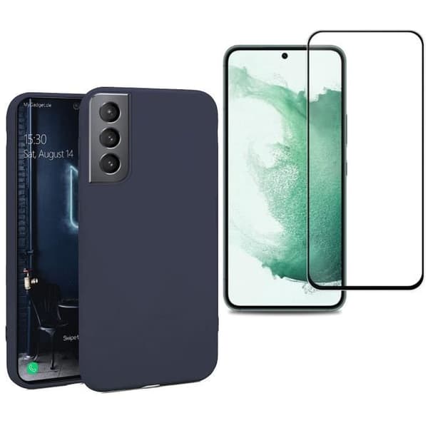 Skyddsfodral - Toproduits® - Samsung Galaxy S22 Plus 5G - Härdat glas - Reptåligt - Blå Blå