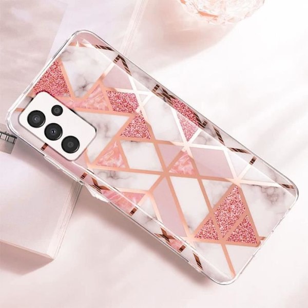 Fodral för Samsung Galaxy A13 5G-A04s med 2 härdade glasögon, stilig resistent Stötsäker silikonrosa Rosa