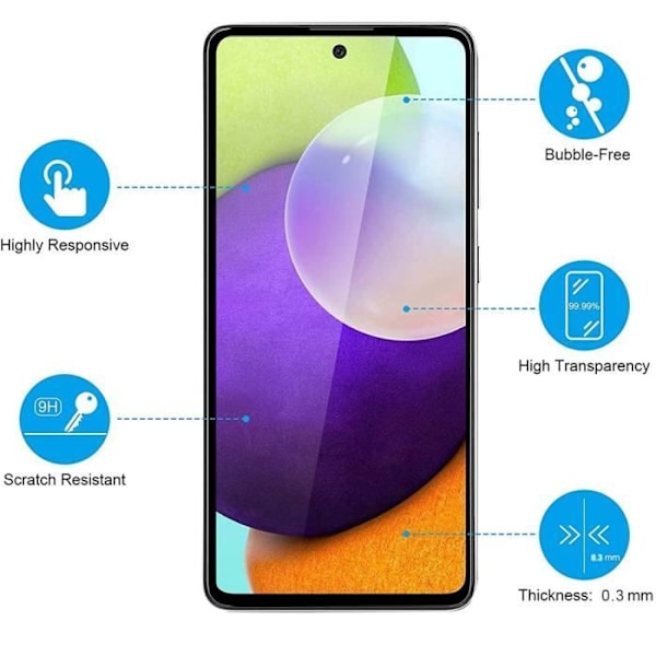 Härdat glas för Samsung A52 5G (6,5 tum) paket med 4 högresistans anti-skrapa skärmfilmer Transparent