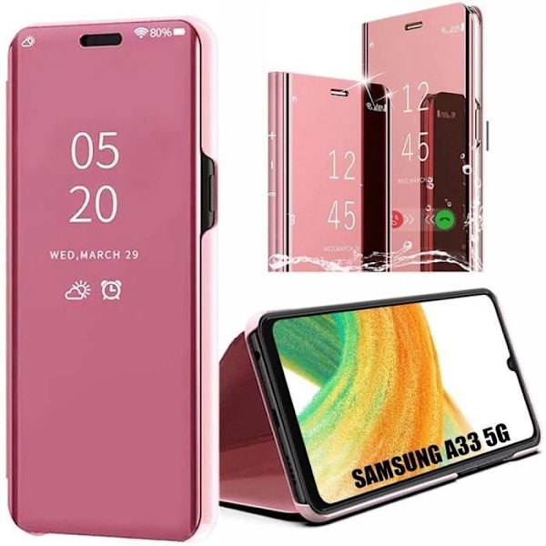 Coque för Samsung Galaxy A33 5G - BOOLING - Spegel Effekt Genomskinligt Fönster - Förstärkt Skydd - Rosa Rosa