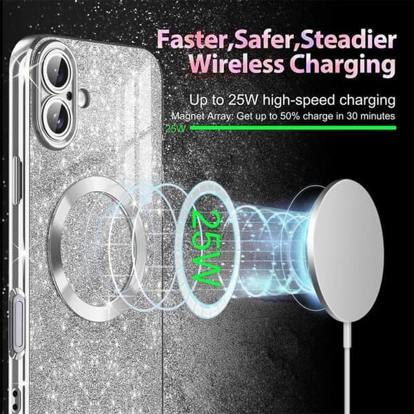 Skyddsskal - BOOLING - för iPhone 17 - Silikon Glittrig med Magnetring - Silverfärgad Silver